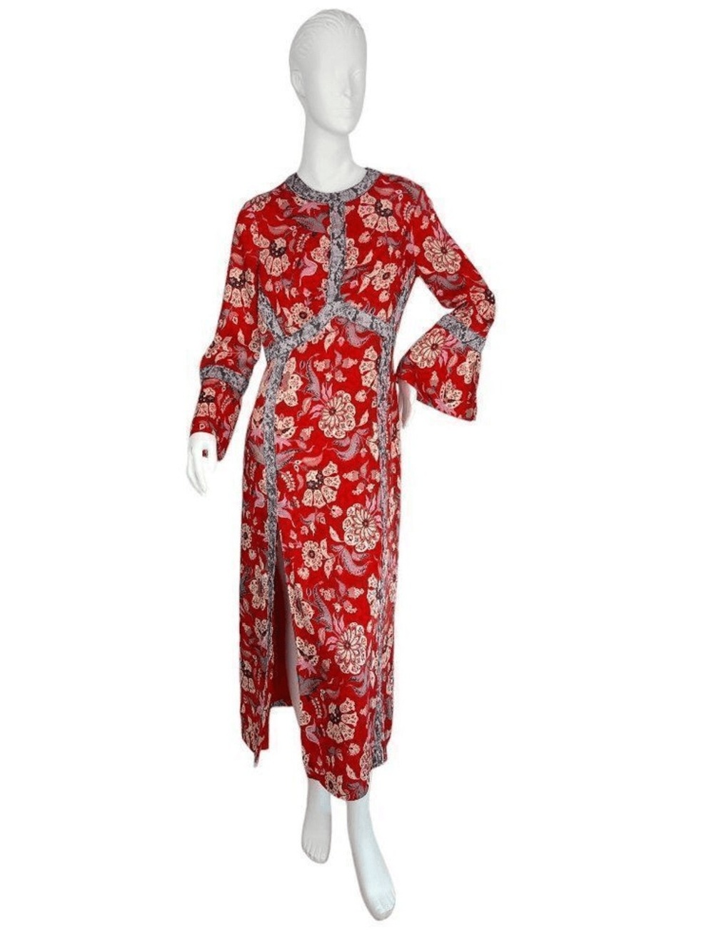 Cinq a Sept Smyth Venetian Red Floral High Slit Midi Dress Size 10 NWOT